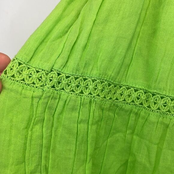 KommotionNY Boho Pull On  Tiered embellished Crochet detailed green skirt Large - Picture 7 of 10